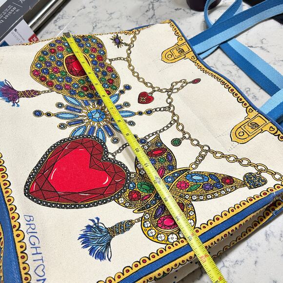 Brighton Large Glittering Love Canvas Tote Jewels Keep Your Spirits Bright 14x16 - Picture 8 of 12